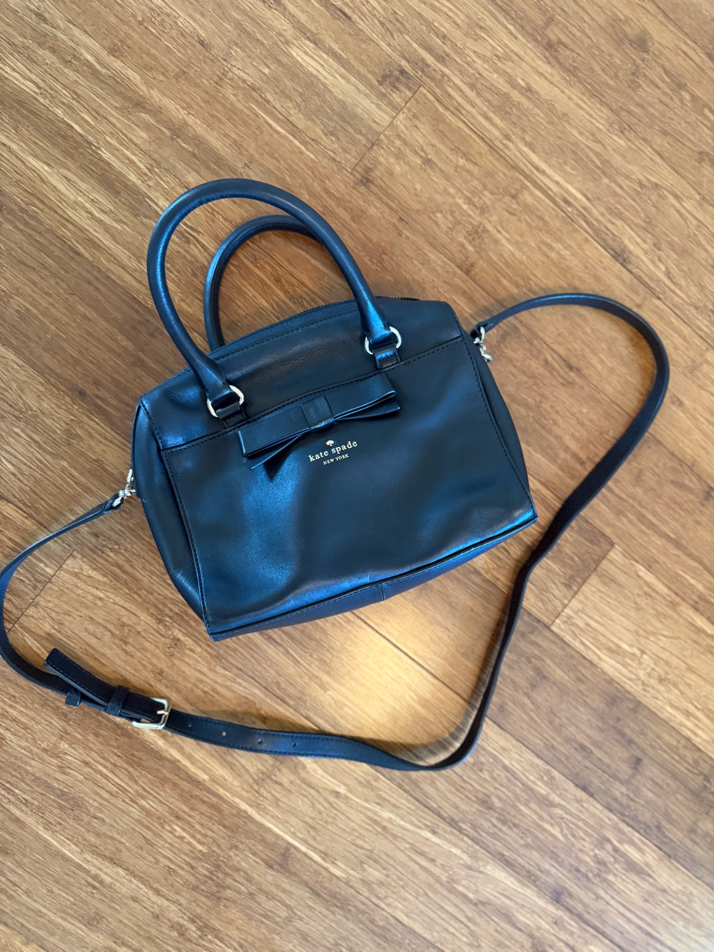 Vintage kate spade Black Leather Mini Satchel with Signature Bow